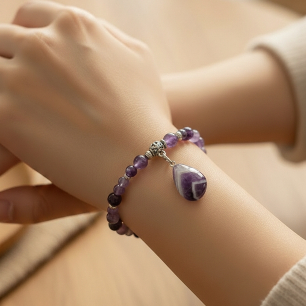 Amethyst, Dream Amethyst And Chevron Amethyst Come Together In This Bracelet